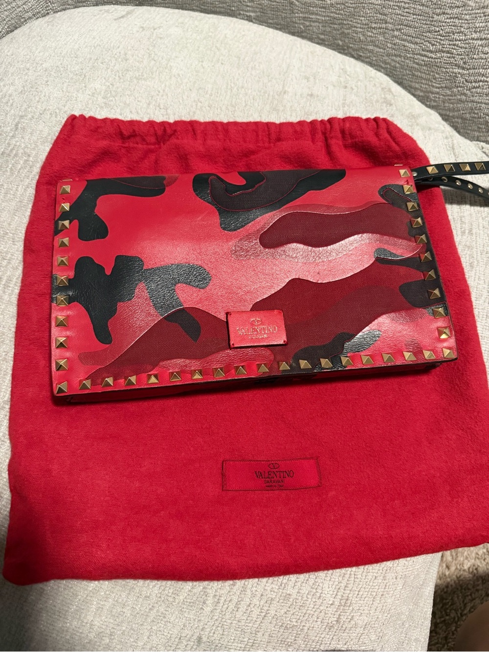 Valentino Garavani Rockstud Camo Clutch/Wristlet- Red/Black